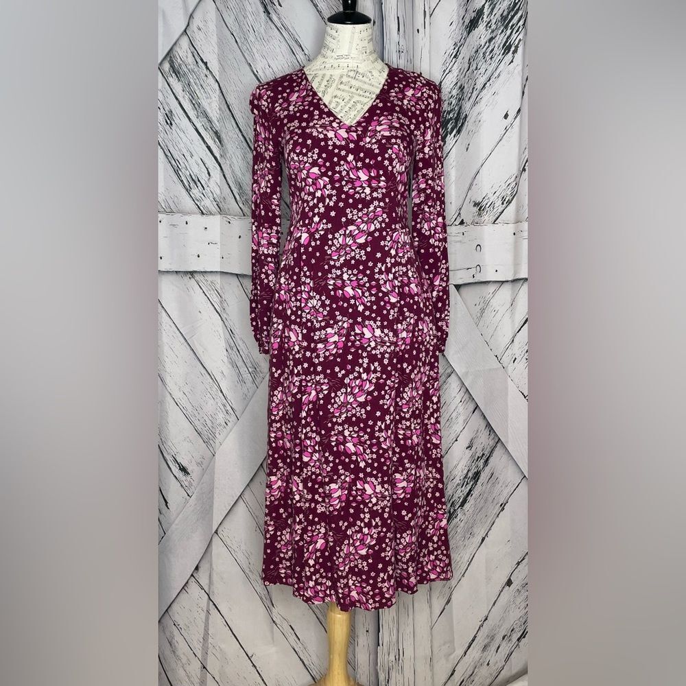 Boden Midi Dress Floral Print Long Sleeves Size 4L